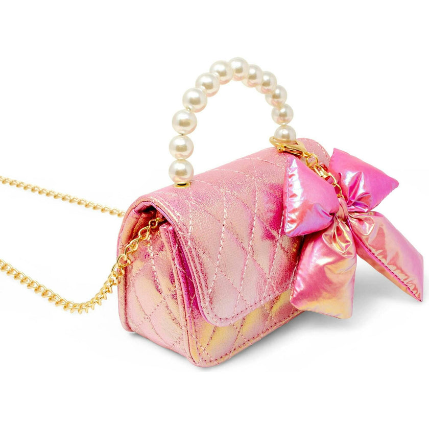 Shiny Quilted Fluffy Bow Handbag