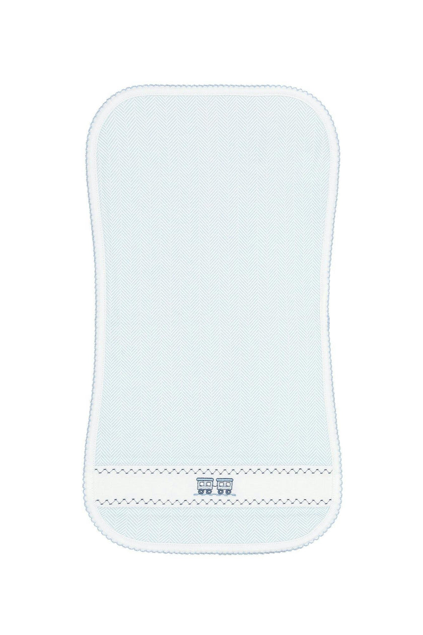 Blue Herringbone Embroidered Burp Cloth