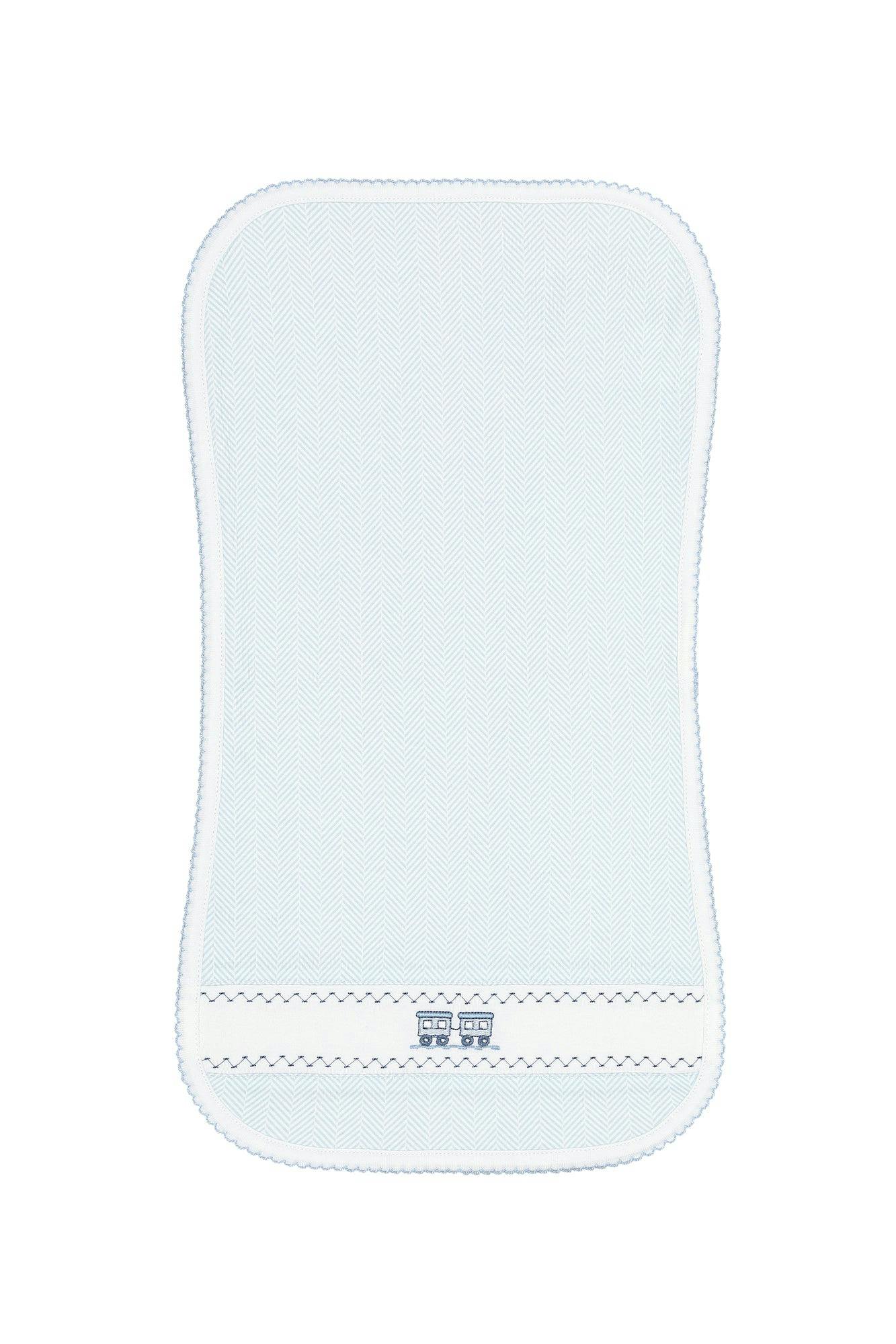 Blue Herringbone Embroidered Burp Cloth