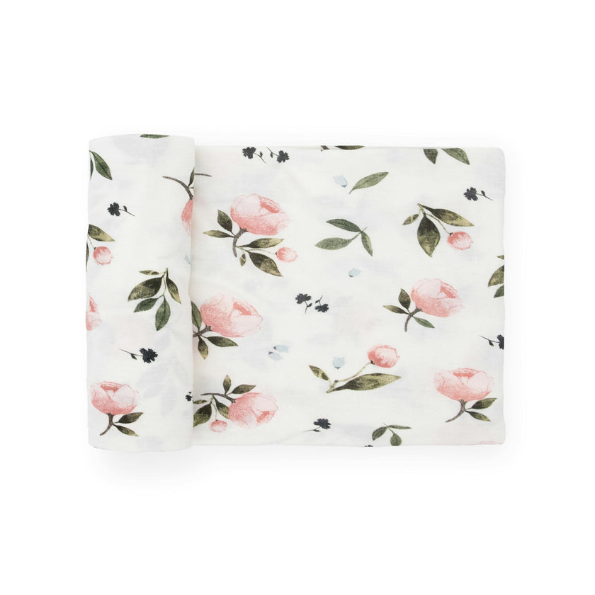 Stretch Knit Swaddle Blanket - Watercolor Rose