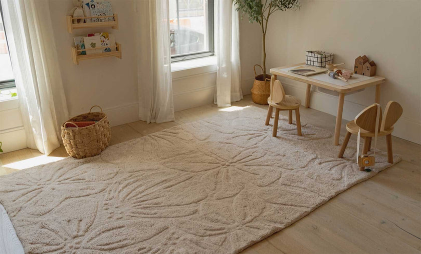Floral Field Washable Wool Area Rug