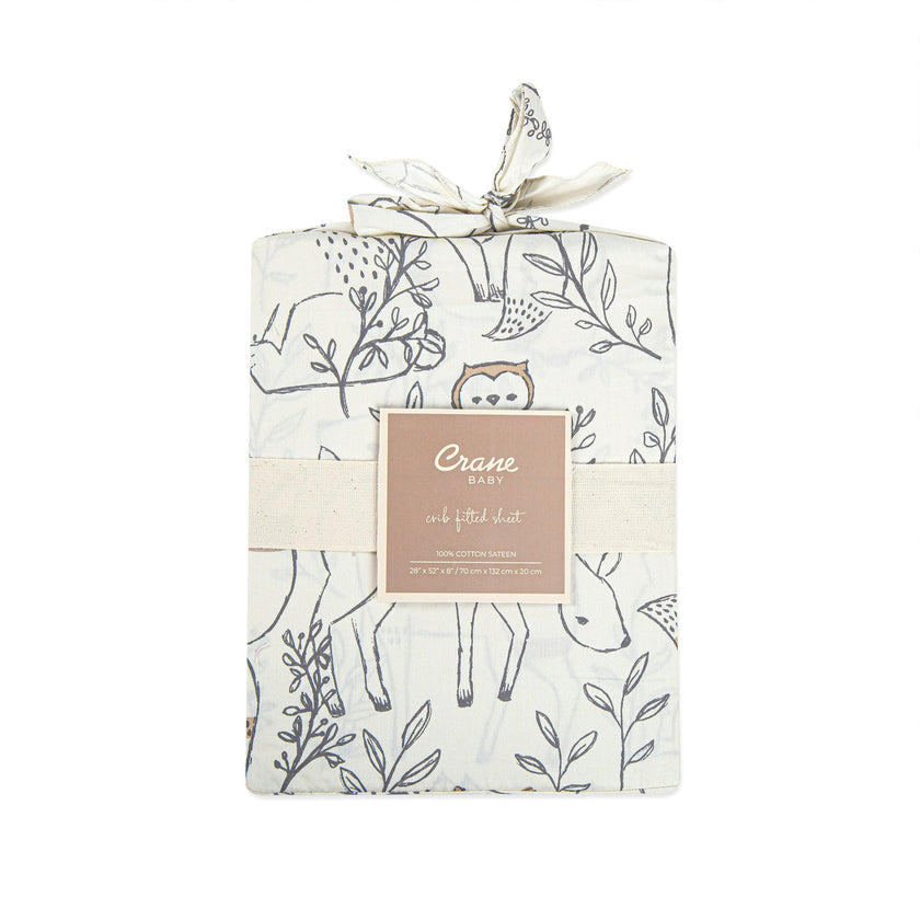 Ezra Woodland Animal Cotton Fitted Crib Sheet