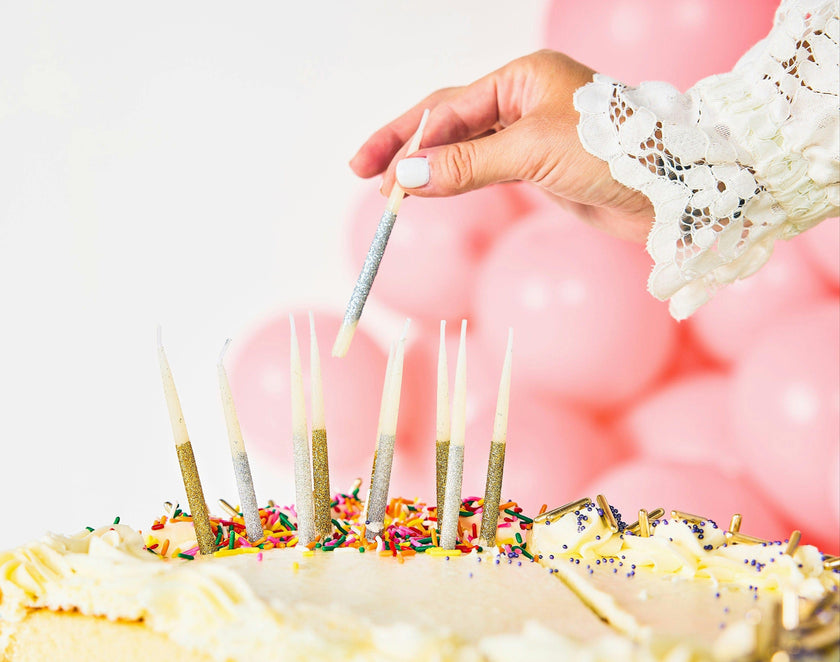 Packed Party More Metallic More Fun Gold Silver Birthday Candle Set of 10 - Metallic Glitter Beeswax Candles for Birthday Cakes and Cupcakes