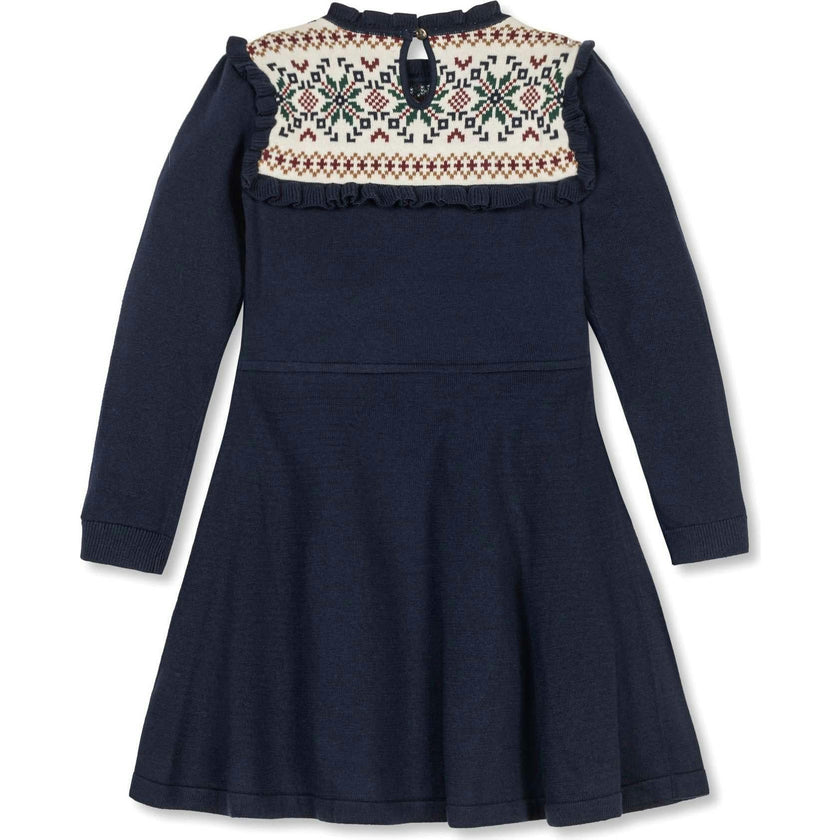 Baby Organic Ruffle Collar Fair Isle Yoke Sweater Dress, Blue
