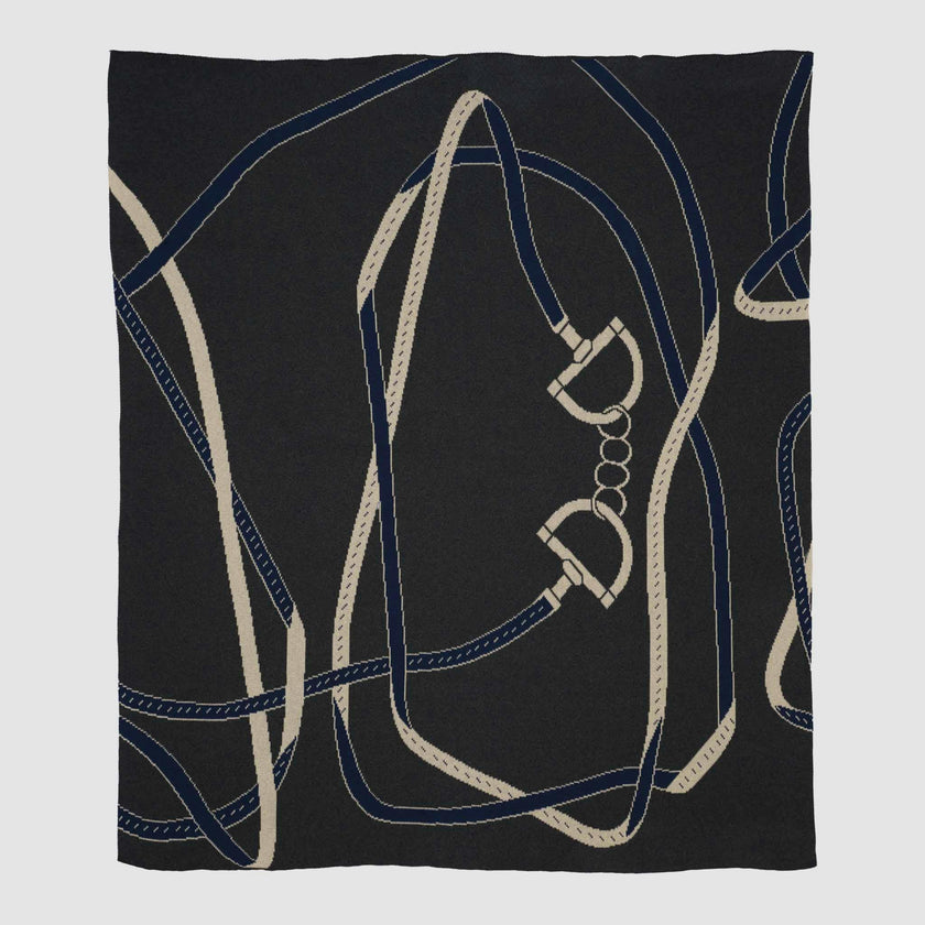 Cotton Sustainable Knit Patterned Throw Blanket - Equestrian Tack