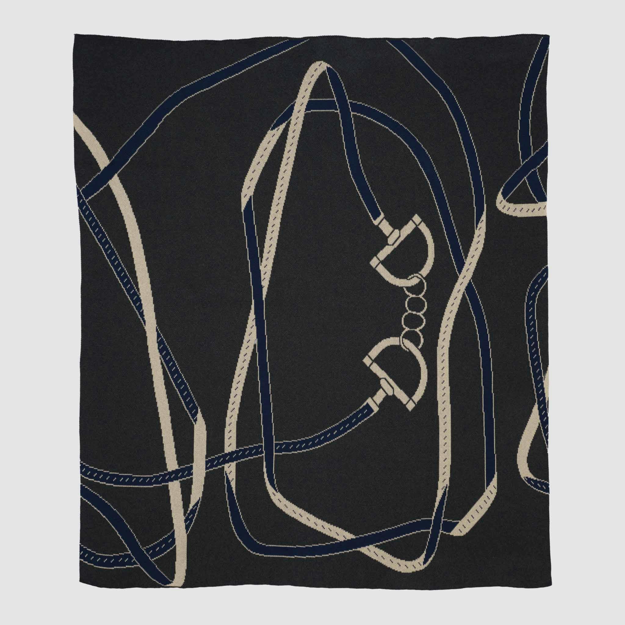 Cotton Sustainable Knit Patterned Throw Blanket - Equestrian Tack