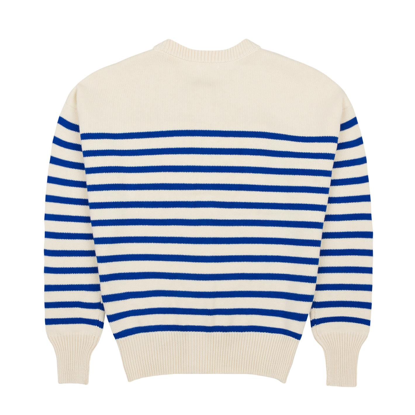 Women's Cream And Blue Stripe Knit Cardigan