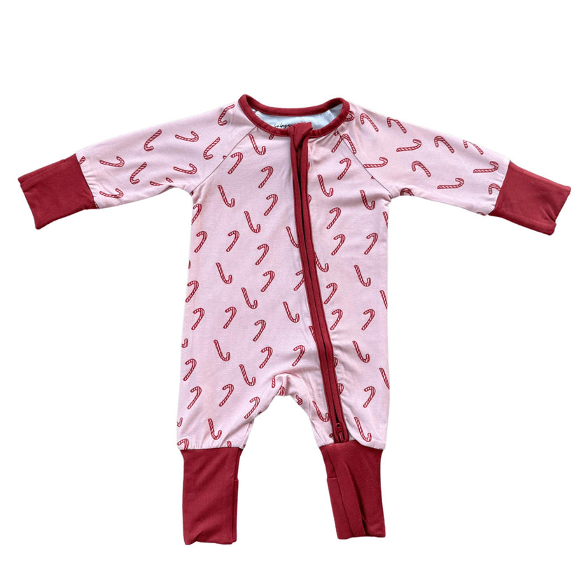 Baby Girl Long Sleeve Zip Romper in Candy Cane