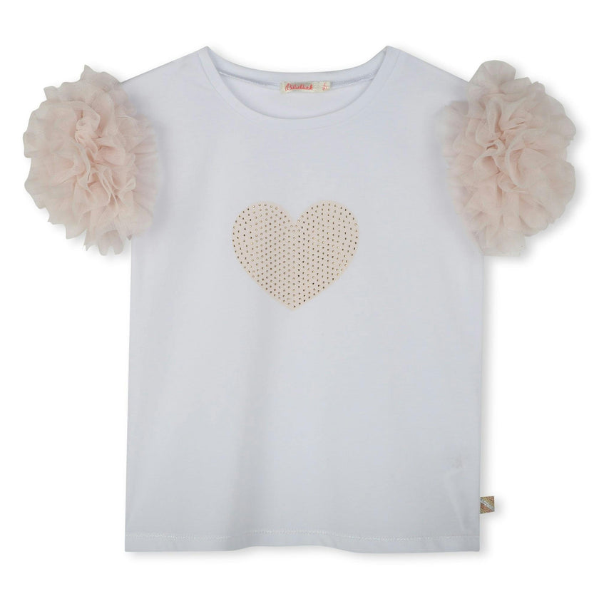 White Beige Accented Heart Rhinestone T-Shirt