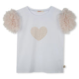 White Beige Accented Heart Rhinestone T-Shirt