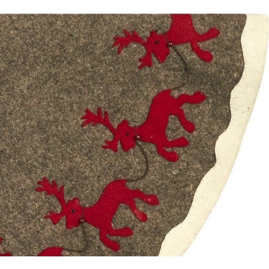 Hand Felted Wool Reindeer and Sleigh Christmas Tree Skirt