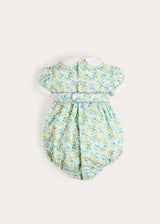 Louisa Floral Hand Smocked Short Sleeve Romper in Blue (3mths-2yrs)