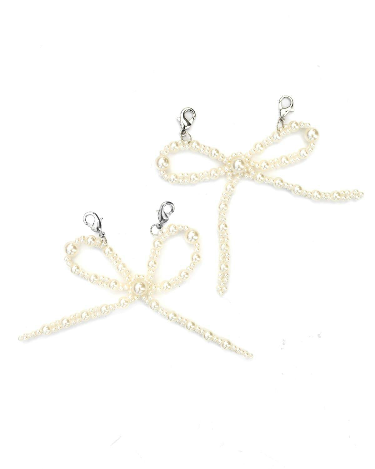 Packed Party Better with a Bow White Pearl Shoe Charms - Faux Pearl-Studded Bow Shoe Charms with Lobster Clips for Sneakers, 2.75x3.3 Inch