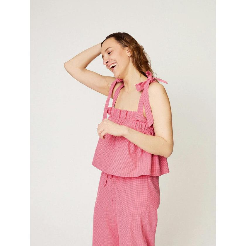 women's vichy frilled top - wild berry