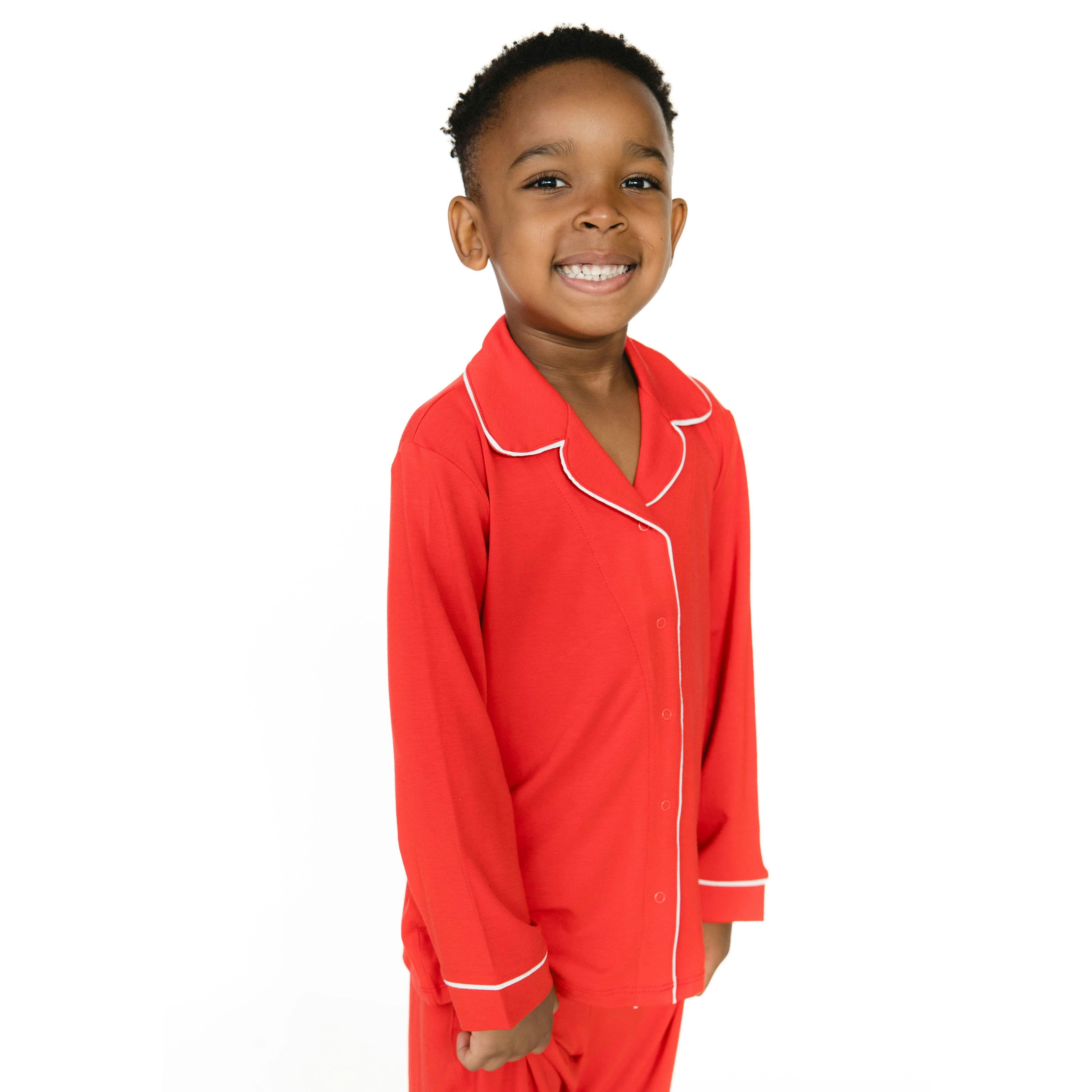 Ribbon Red - Knit Flame Resistant Kids Long Sleeve Coat Style with Pant