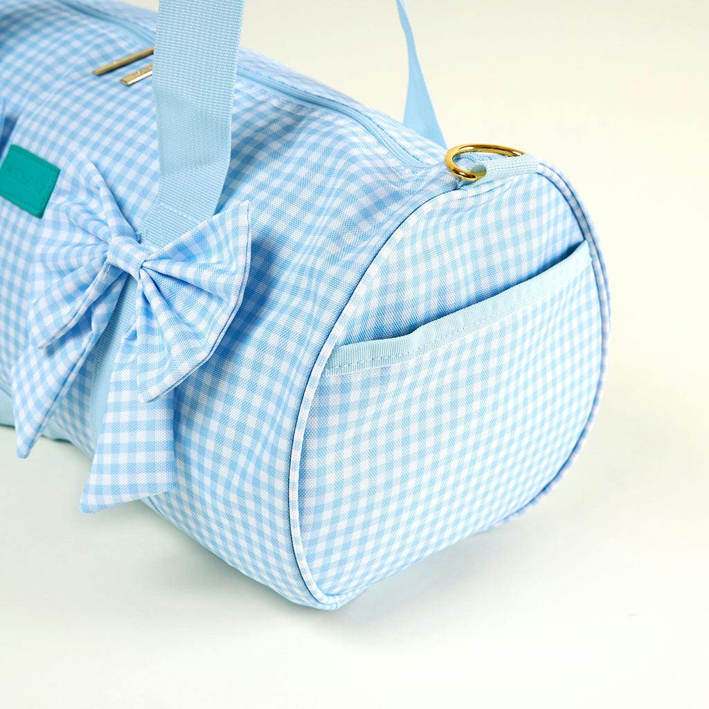 Blue Gingham Double Bow Duffle Bag