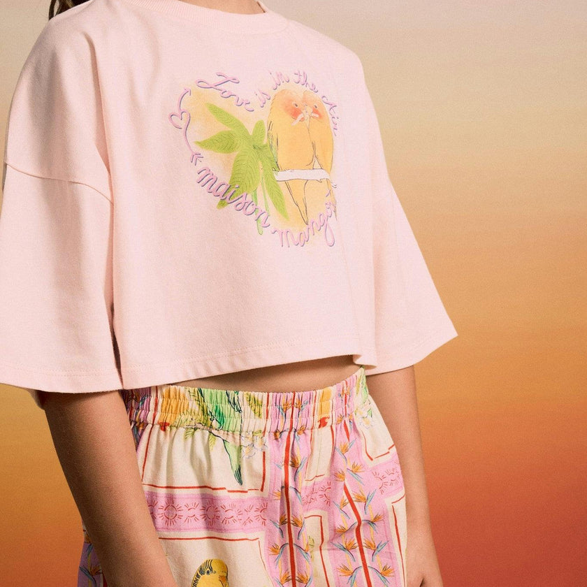 BIRDS CROP TOP BLUSH