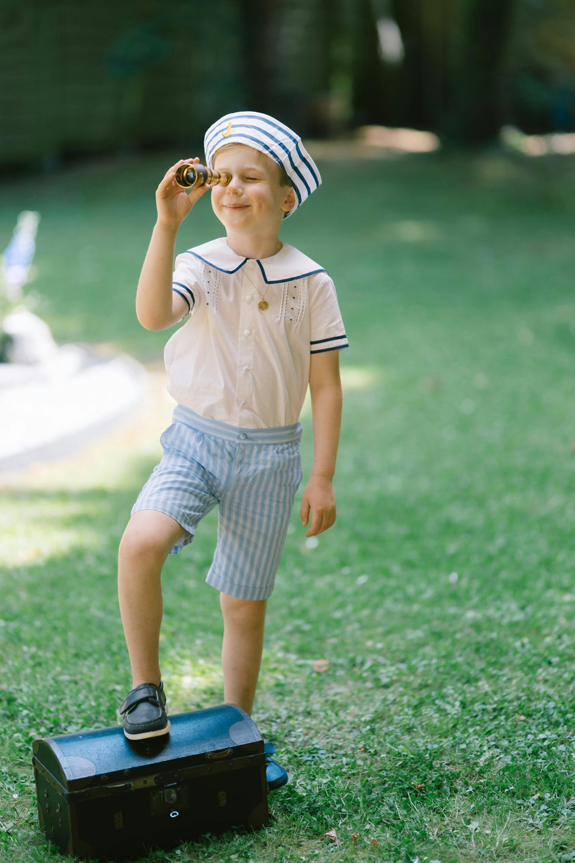 William Blue Stripe Sailor Shirt & Shorts Set