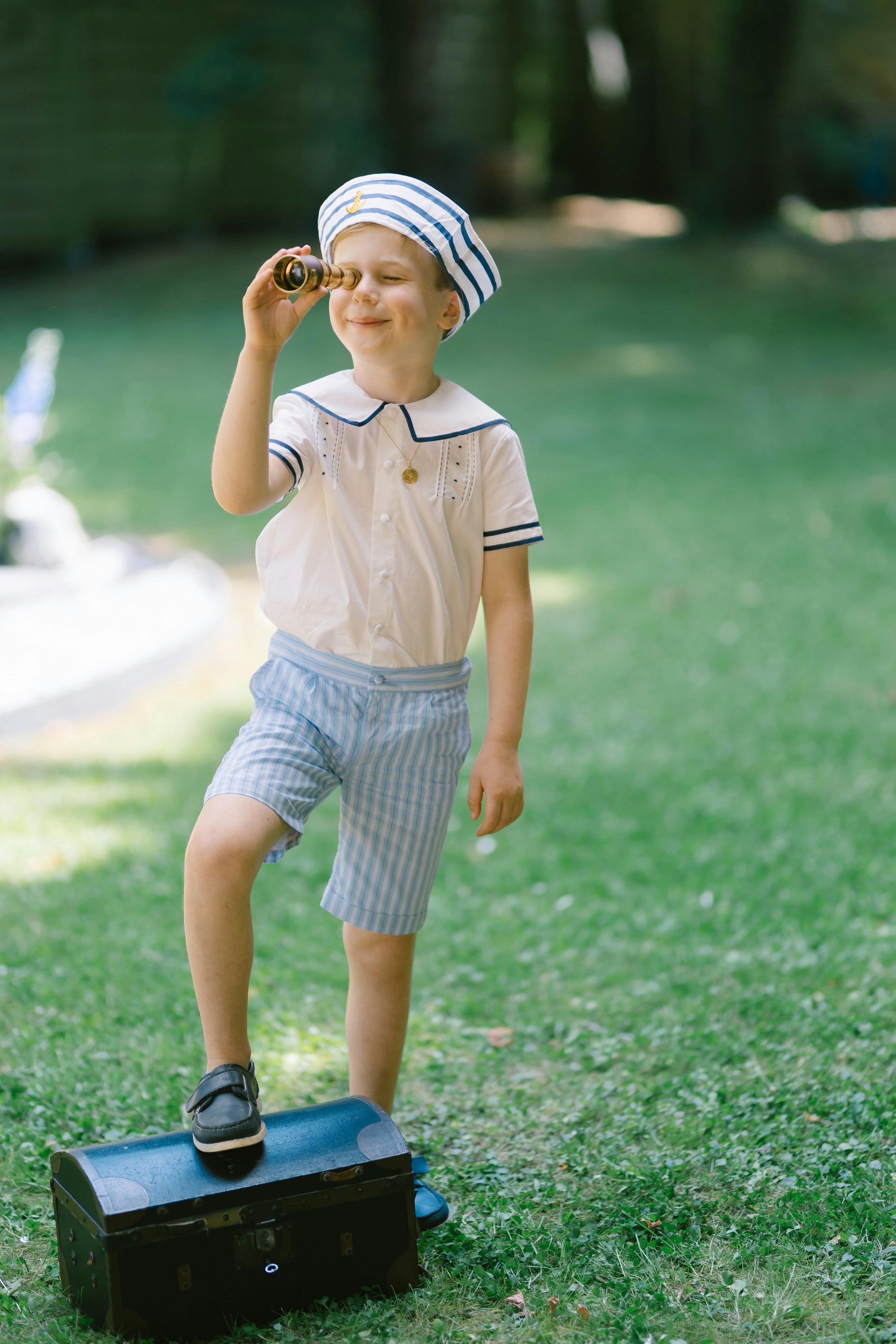 William Blue Stripe Sailor Shirt & Shorts Set