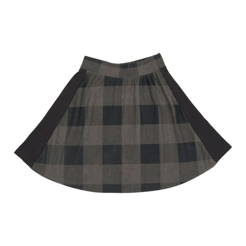 Corduroy Plaid Panel Solid Side A-Line Short Skirt