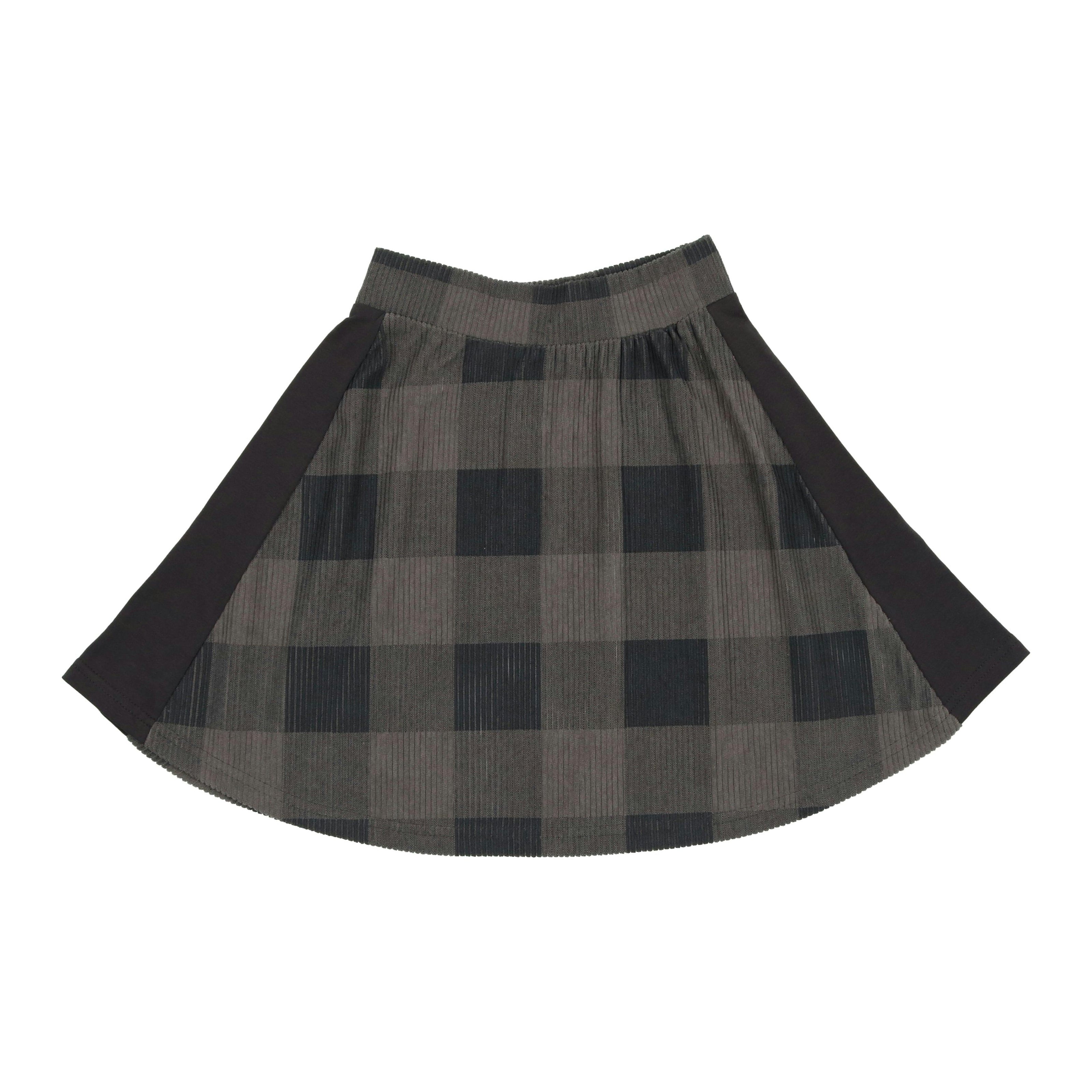 Corduroy Plaid Panel Solid Side A-Line Short Skirt