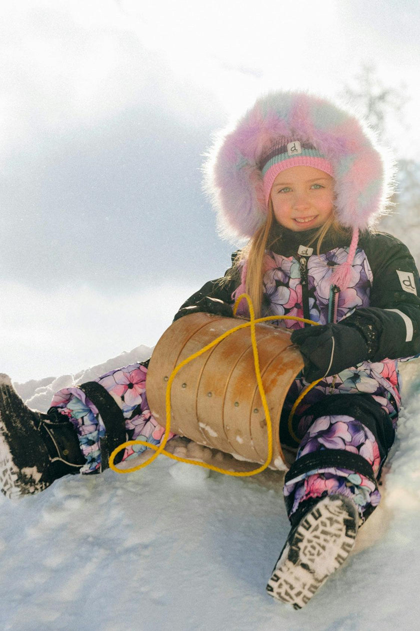 Kids One Piece Play Snowsuit Purple Floral Print
