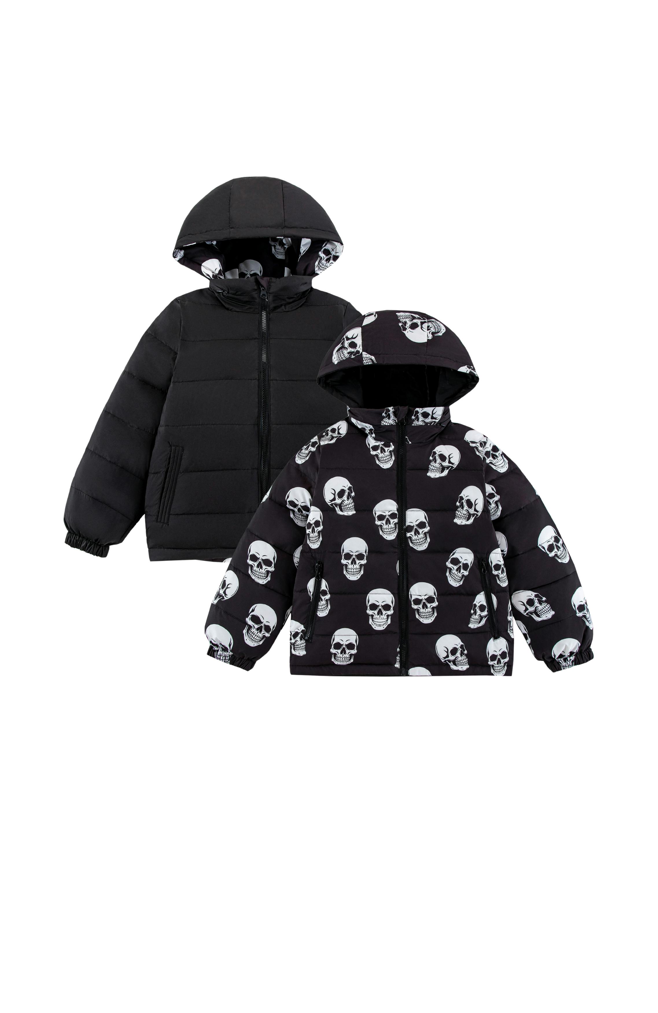 Blake Hooded Reversible Lightweight Down Puffer Jacket, Skulls