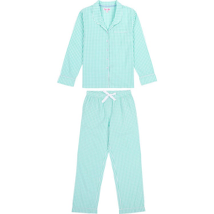 Women's Hepburn Gingham Mint Long PJ Set - Organic Cotton Poplin