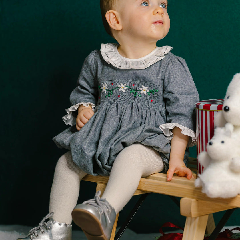 Heidi Grey Long Sleeve Smocked Bubble
