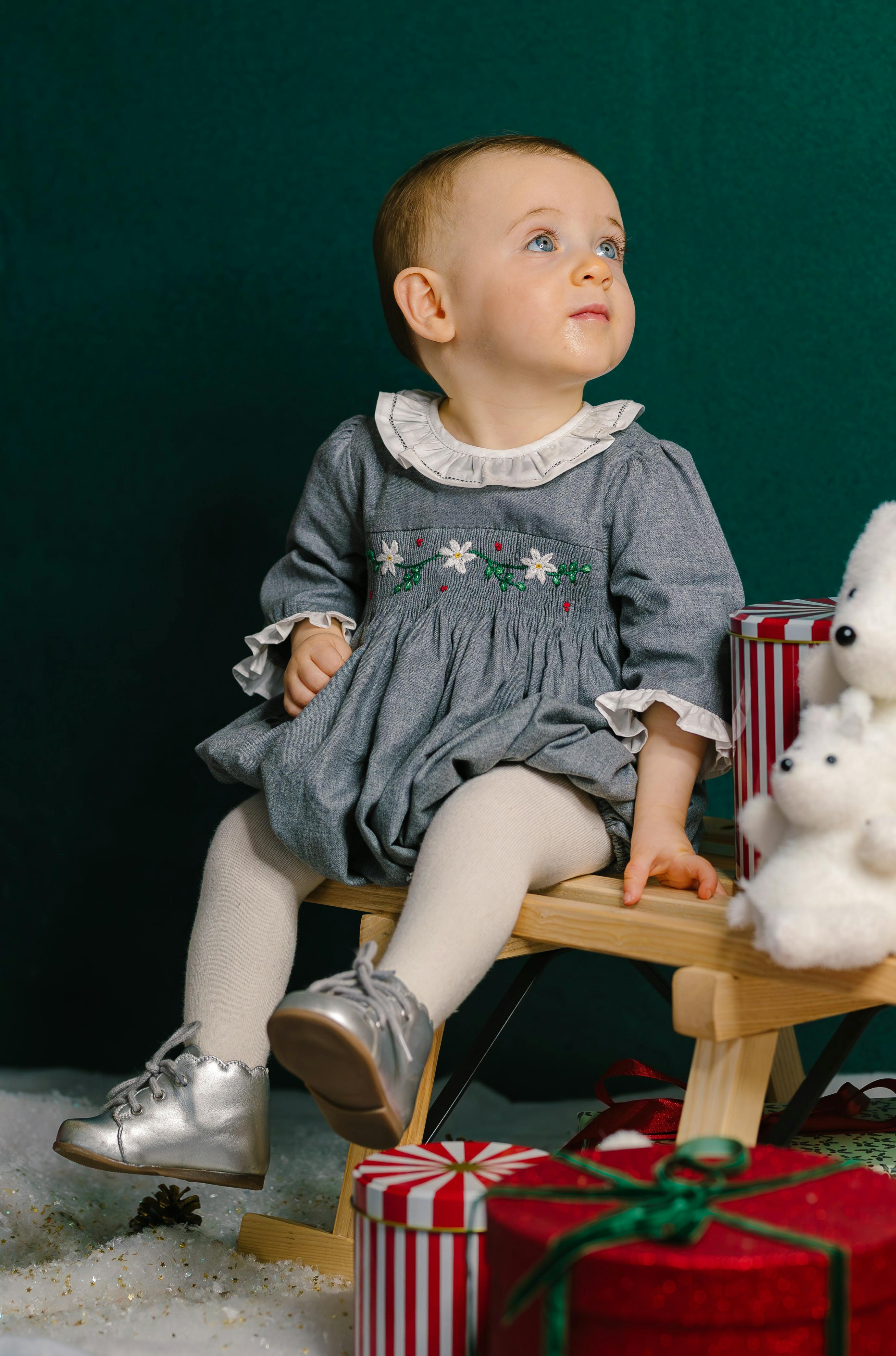 Heidi Grey Long Sleeve Smocked Bubble