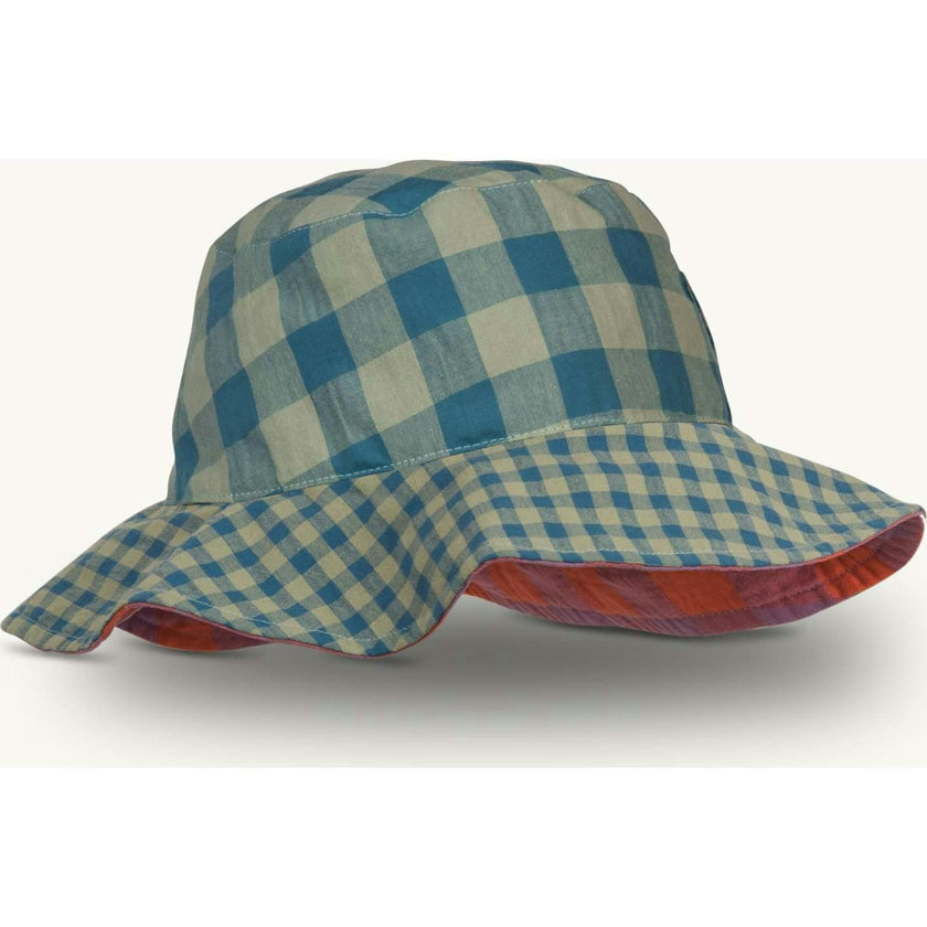 children's vichy reversible bucket hat - aqua vichy
