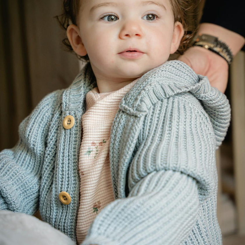 Pima Cotton Knit Waffle Hoody in Pearl Blue