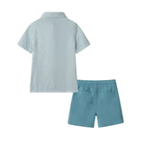 Buttondown And Linen Shorts Set | Teal Stripe