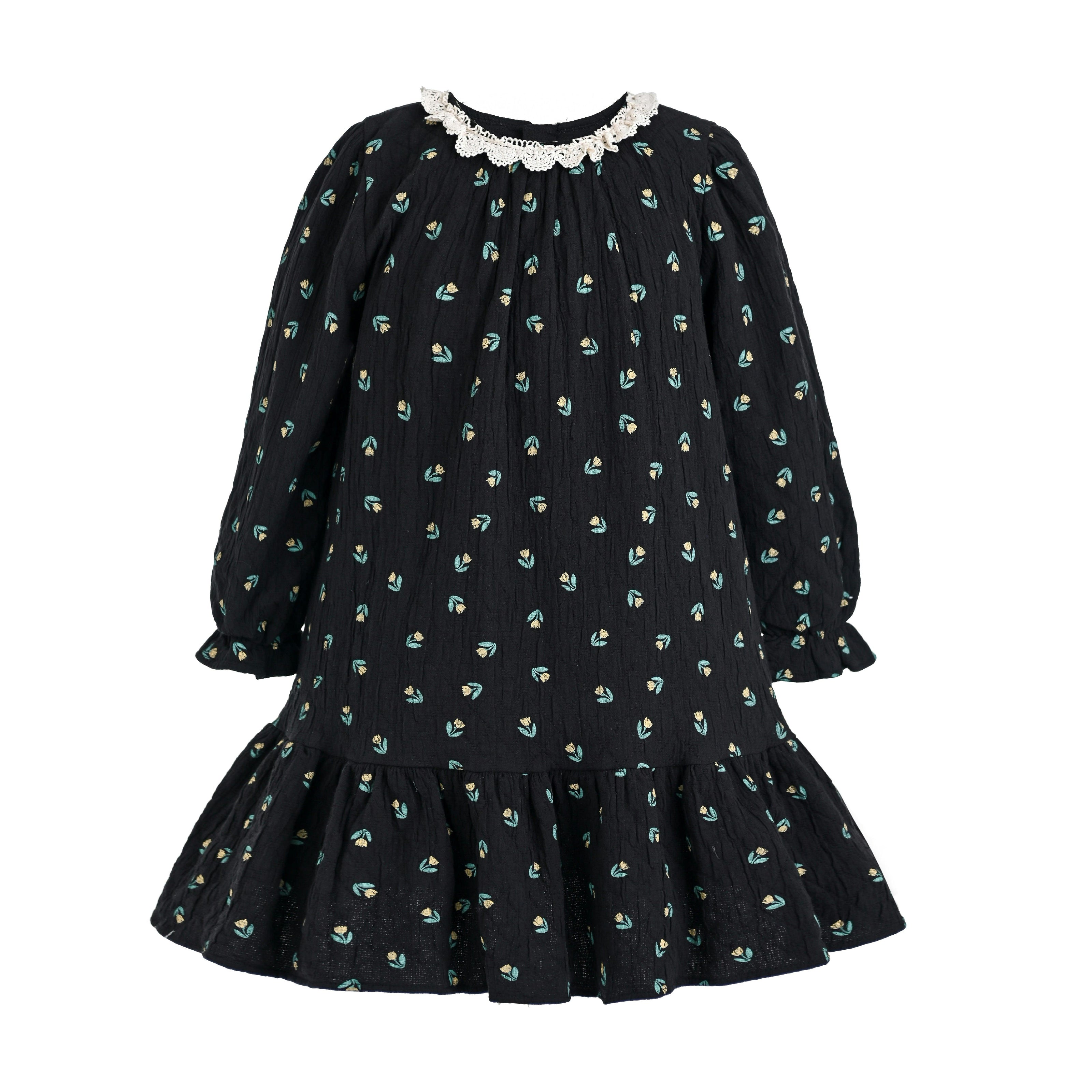 Dark Floral Lace-Collar Dress