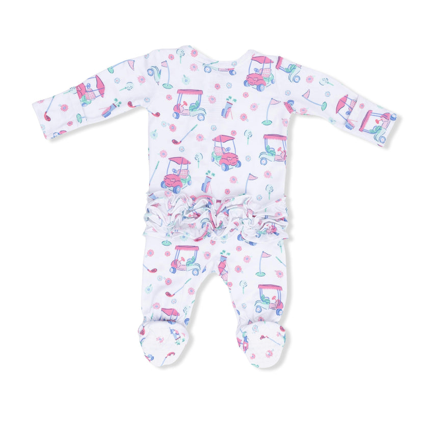 Golf Carts and Flowers - 2 Way Ruffle Back Zipper Footie