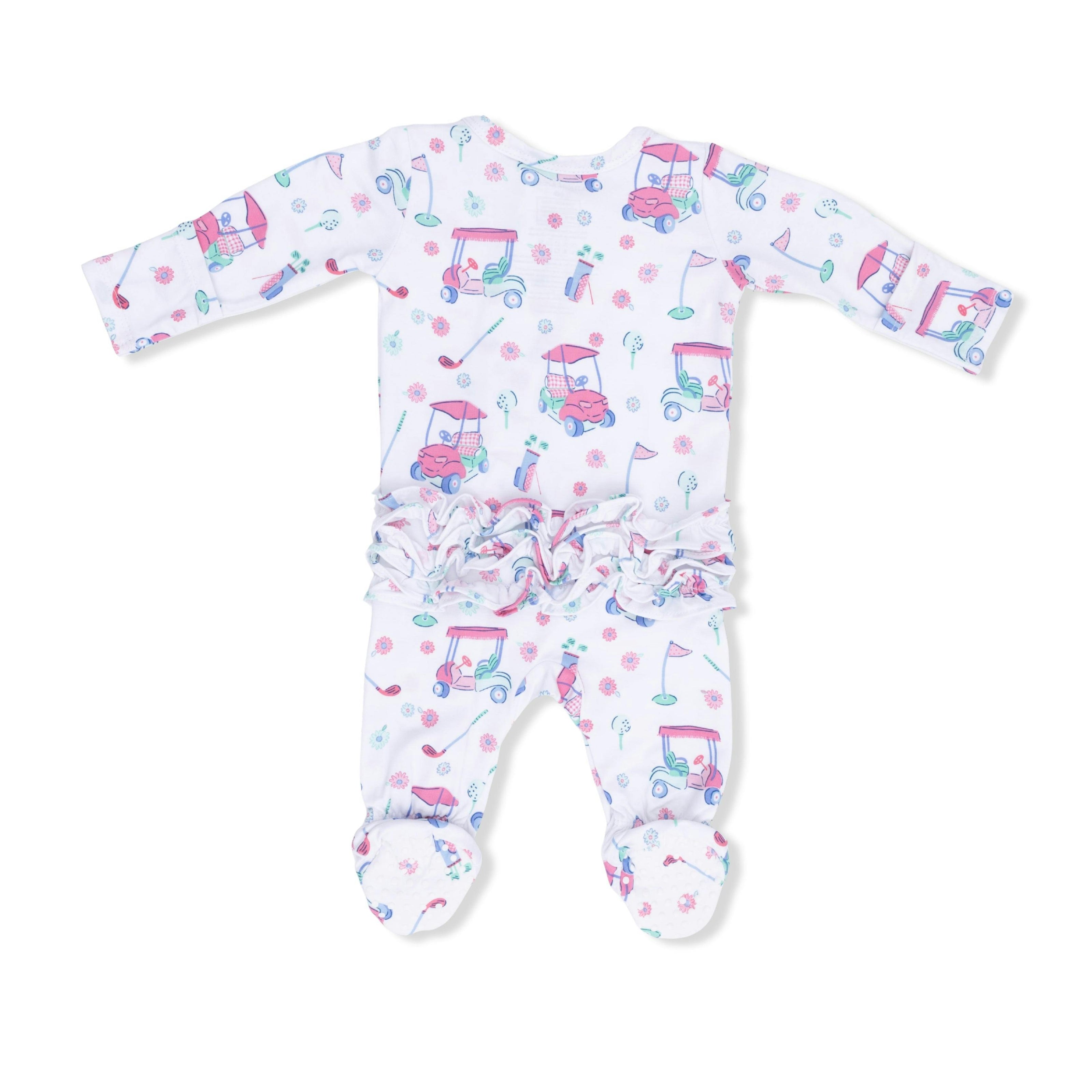 Golf Carts and Flowers - 2 Way Ruffle Back Zipper Footie