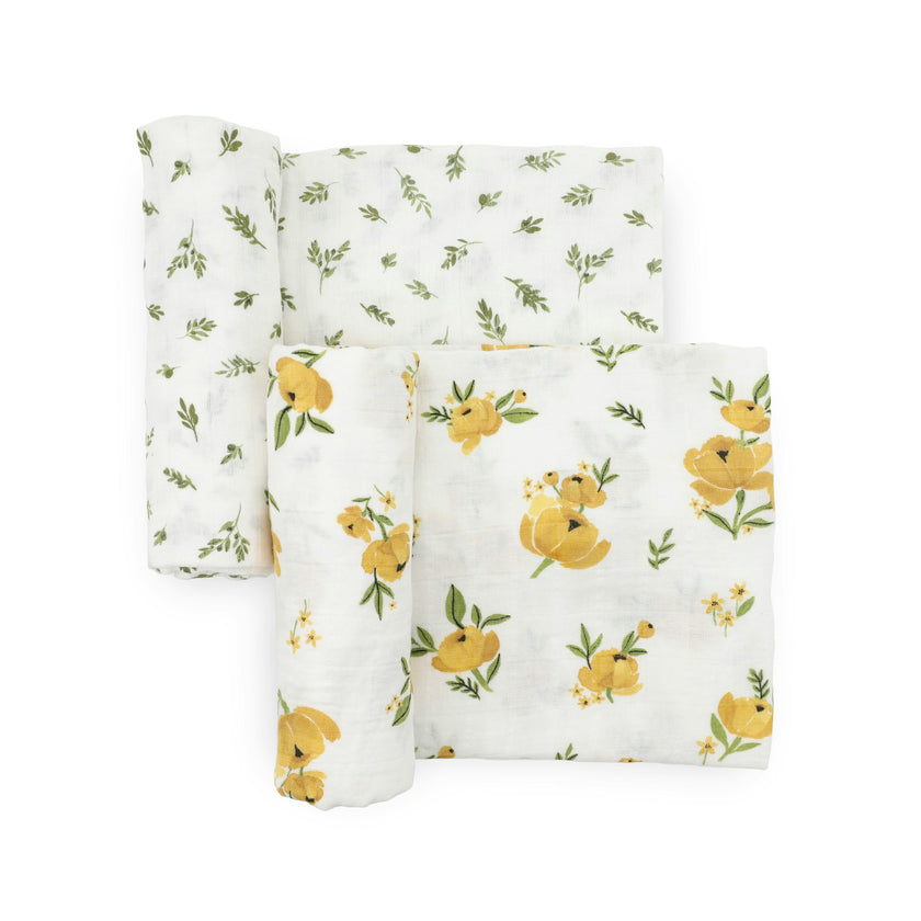 Organic Cotton Muslin Swaddle Blanket 2 Pack - Yellow Roses (Walmart)