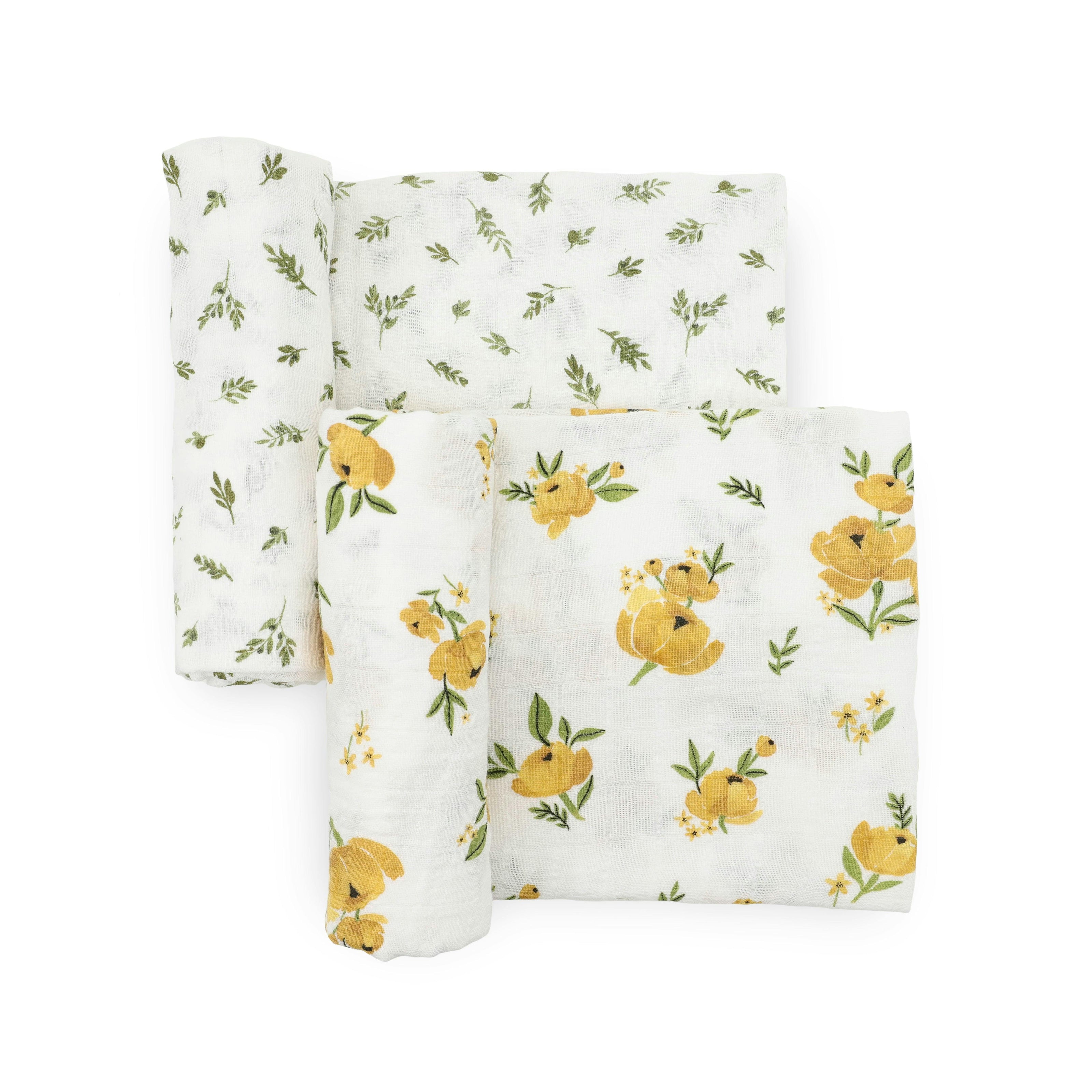 Organic Cotton Muslin Swaddle Blanket 2 Pack - Yellow Roses (Walmart)