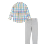Plaid Buttondown  Two-Faced Shirt and Pants Set