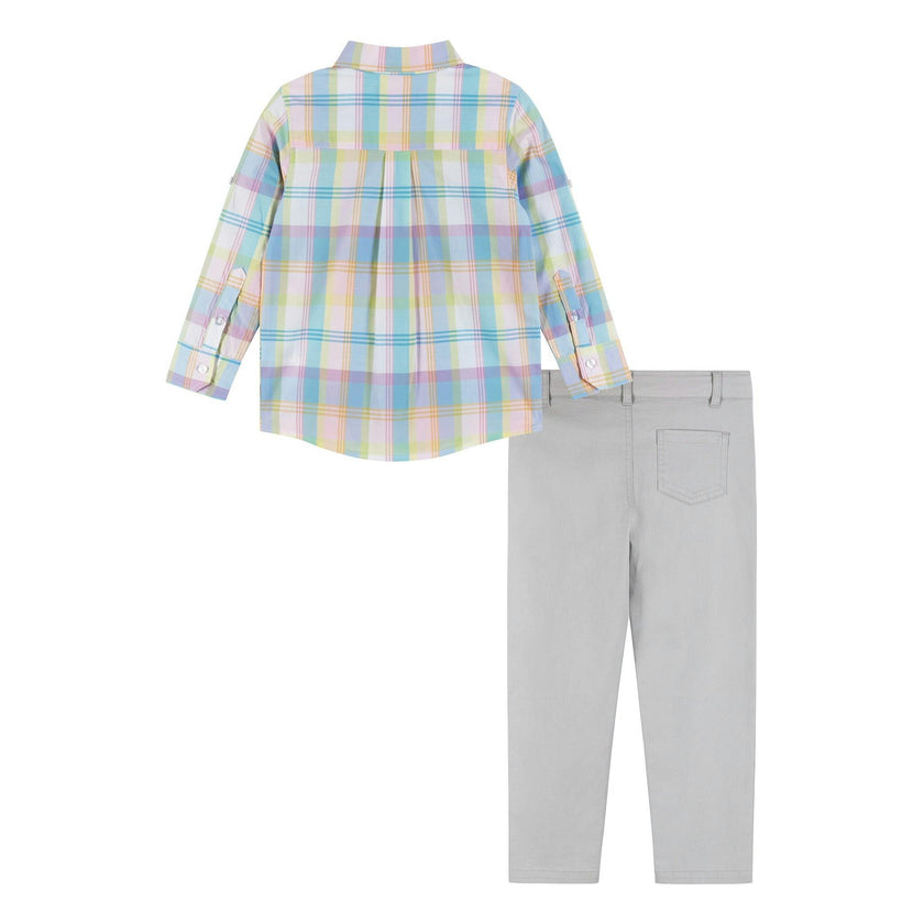 Plaid Buttondown  Two-Faced Shirt and Pants Set