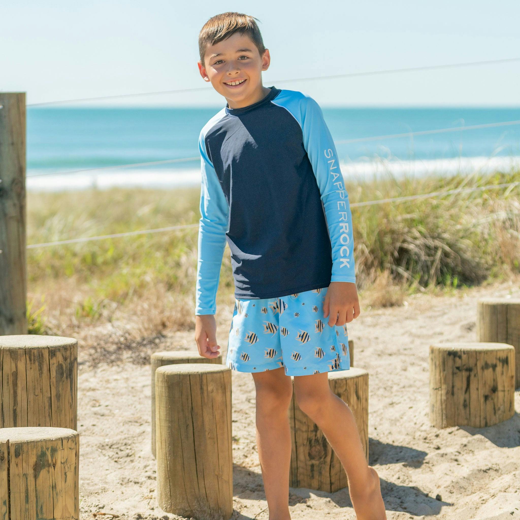 Navy Light Blue Sleeve LS Rash Top