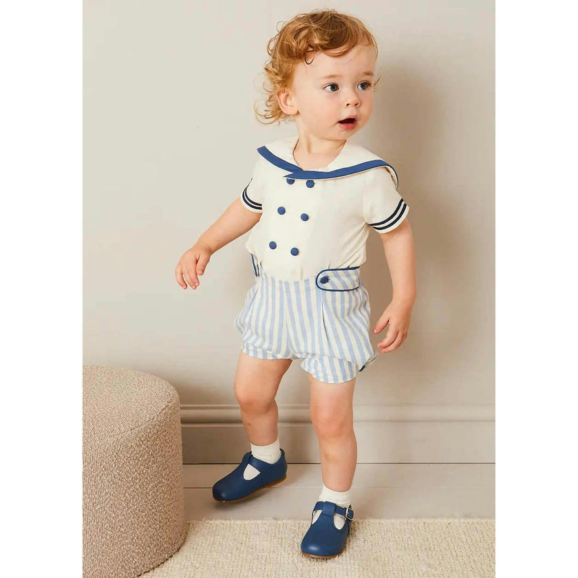 Regency Stripe Mariner Collar Two Piece Set With Bloomers in Blue (6mths-4yrs)