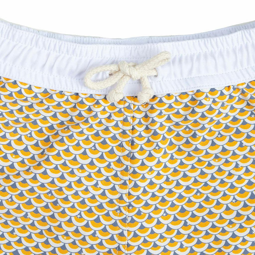 Men's Swim short Tommaso - Scales print mango yellow and pebble