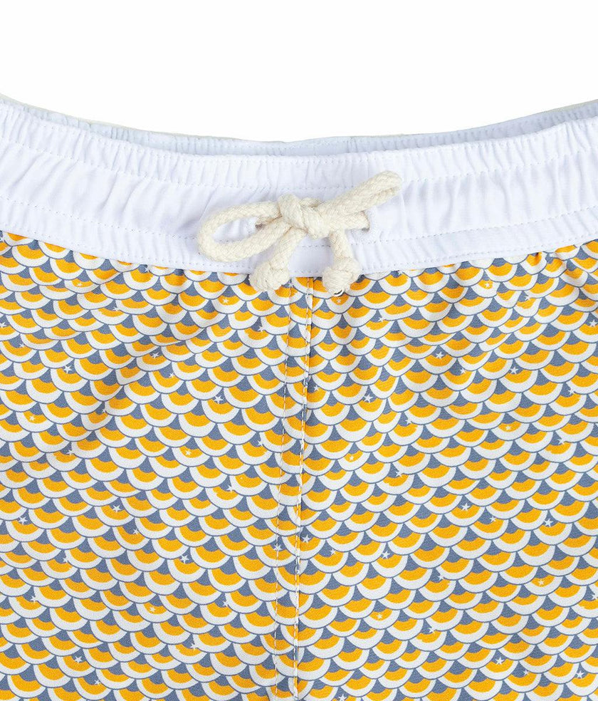 Men's Swim short Tommaso - Scales print mango yellow and pebble