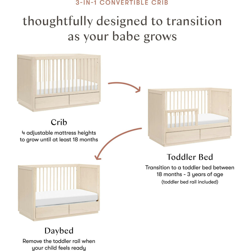 Bento 3-In-1 Convertible Storage Crib With Toddler Bed Conversion Kit