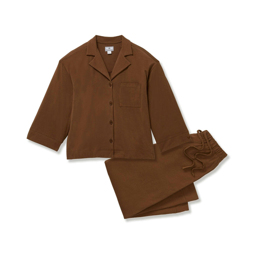The Olivia Wide Leg Pajama Set in Chocolate Brown