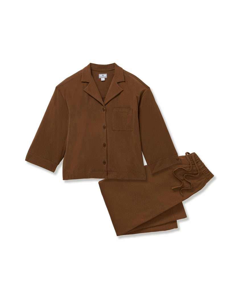 The Olivia Wide Leg Pajama Set in Chocolate Brown