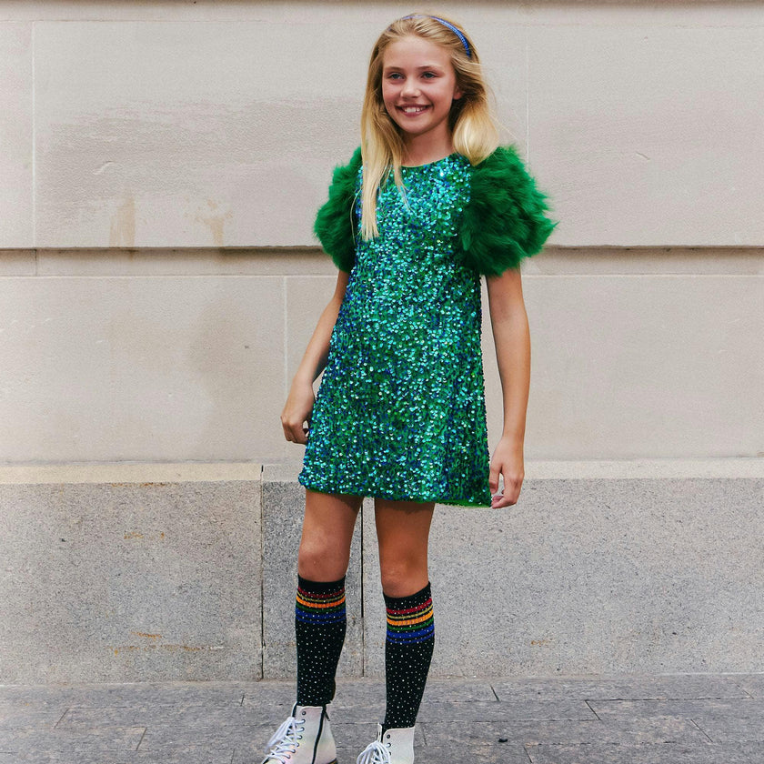 Feather Puff Sleeve Sequin Short Party Dress
