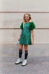 Feather Puff Sleeve Sequin Short Party Dress