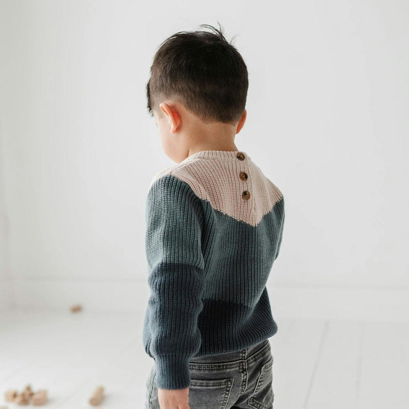 Boys Colorblock Knit Sweater in Slate